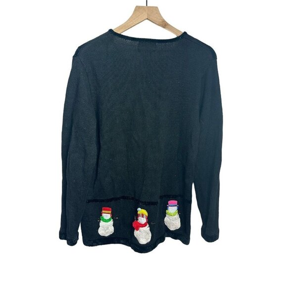 Quacker Factory Snowman Cardigan‎ Zip ugly Sweater Beaded Sequins Womens Sz M - Picture 6 of 6